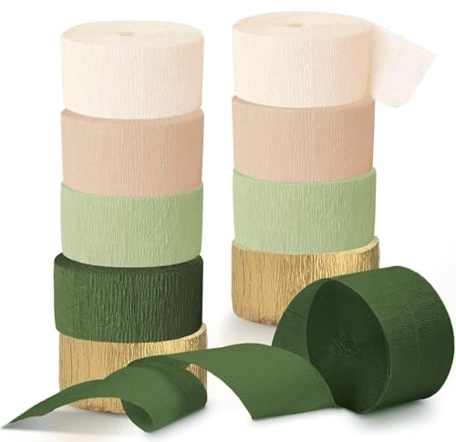 10 Rollen Hochzeitsdekorationen Partydekorationen, Grün Gold Khaki Krepppapier Luftschlangen für Boho-Babyparty, Hochzeit, Verlobungsfeier, Frühlingsparty, Geburtstagsparty-Zubehör