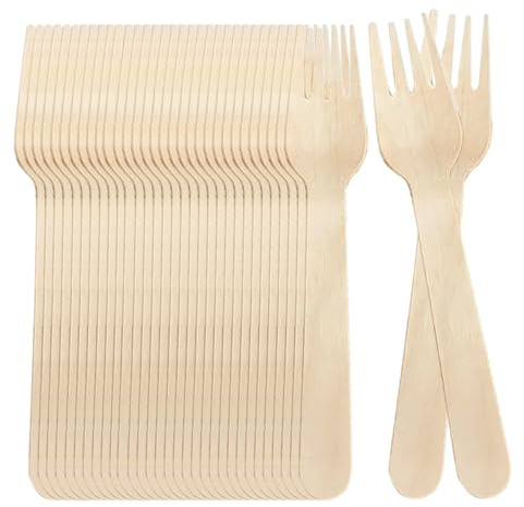 Various Tenedores Desechables de Madera de abedul,Cubiertos Biodegradables,Ecológicos y Compostables,Reciclables,Ideal para Fiestas, Picnic y Cumpleaños (Tenedor16cm, 100 pcs)