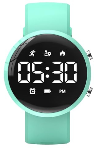 Focwony Orologio digitale fitness tracker per bambini, impermeabile, con contapassi, distanza, calorie, cronometro, sveglia, grande ragazzo, ragazza, bambini e adolescenti (verde)
