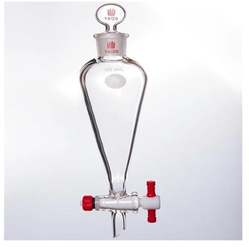 Imbuto separatore, 10 ml-125 ml, giunto smerigliato superiore, tubo di diramazione inferiore, tappo superiore in vetro, apertura valvola da 2 mm,(10mL-F471010A)
