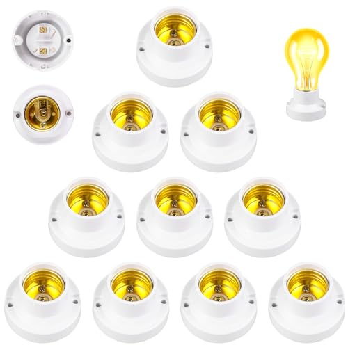 Lampenfassung E27, 10 Stück Lampenfassungen E27 Lampensockel, Fassung zum Anschrauben, LED Glühbirne Sockel, Weiße Kunststoff Deckenfassung für LED-Lampen, Halterung ohne Kabel