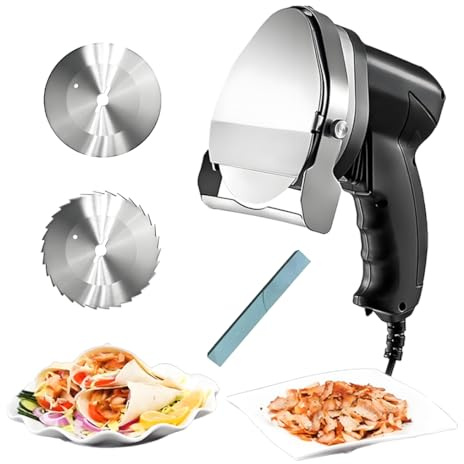 COAKUE Trancheuse à Kebab électrique 80 W, trancheuse à Kebab Shawarma Doner en Acier Inoxydable, épaisseur réglable 0-8 mm, 60 kg/h, pour Restaurant, Maison et extérieur Wired