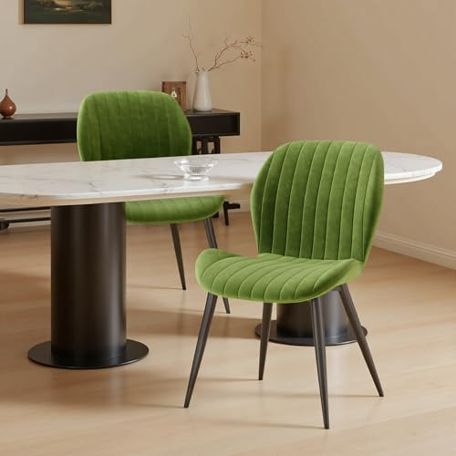 Hawthyhome Esszimmerstühle 2er Set, Küchenstuhl, Stuhl Esszimmer Wohnzimmer, ergonomischer Sessel, Armlehnstuhl, Polsterstuhl, Wasserdichtes Material,Metallbeine, Samt, Grün