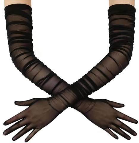 SSIMIDAPT Guanti in Tulle, Guanti Lunghi Trasparenti, Guantis Neri Lunghi, Guantis da Donna Tulle, per Cene, Ballo Studentesco, Spettacoli Scenici