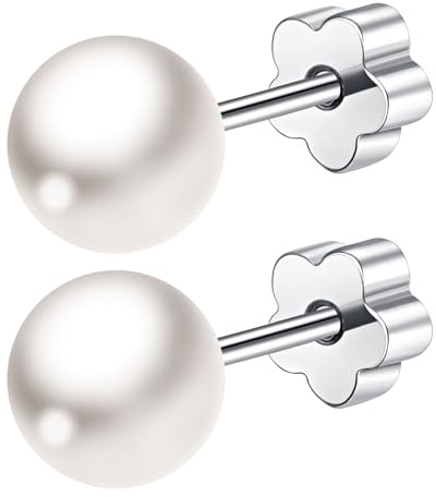 JUZICHEN Örhängen Med Pärlor För Kvinnor, Örhängen Med Pärlor i Kirurgiskt Rostfritt Stål i Guld/Silver, Allergivänliga Smycken För dam, Med Presentask (A, silver, 7 mm)