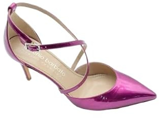 Antonio Barbato Scarpe Décolleté con Cinturino Incrociato, Fucsia Metallizzato, Punta a Stiletto, Tacco Medio Numero 37.5