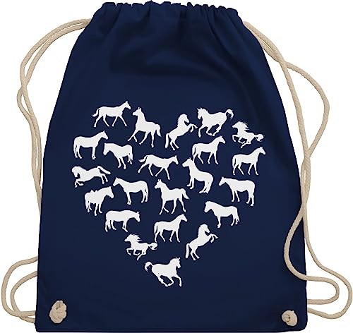 Turnbeutel Rucksack - Pferde - Taschen - Pferdeherz - Unisize - Navy Blau - reiten zubehör stalltasche pferd pferdeliebhaber pferdemotiven stoffrucksack reiterinnen pferdebeutel pferdespruch