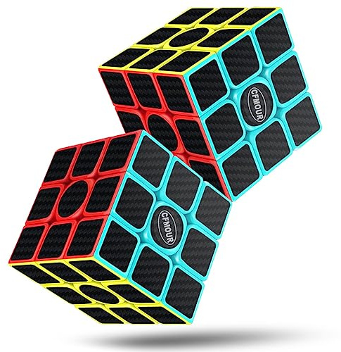 CFMOUR Original Speed Cube 3x3x3 Magic Carbon Fiber Sticker Smooth Cube, Enhanced Version Black - Pack of 2