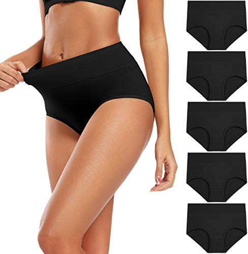 Molasus Women's Soft Cotton Underwear Briefs High Waisted Postpartum Panties Ladies Full Coverage Plus Size Underpants Black,XXL