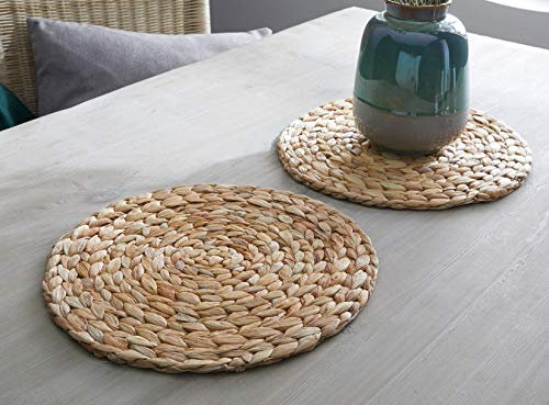 Dekoleidenschaft 2 Topfuntersetzer aus Wasserhyazinthe geflochten, rund, Ø 30 cm, Topf & Pfannen Untersetzer, Tischschoner, Unterlage