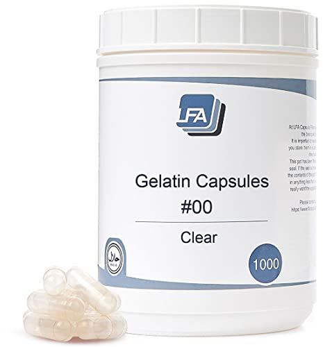 Size 00 Empty Capsules - Clear Gelatin - 1000 Count Jar - Fits Capsule Machine Filling Tray - Joined Beef Gel Caps Easy Snap for DIY Powder Supplement Pills - Certified Halal