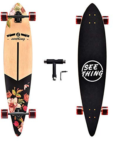 seething 107,7 cm Longboard Skateboard Komplett Pintail Das Original Artisan Maple Skateboard Pintail Cruiser für Cruising, Carving, Free-Style und Downhill (Bloom)