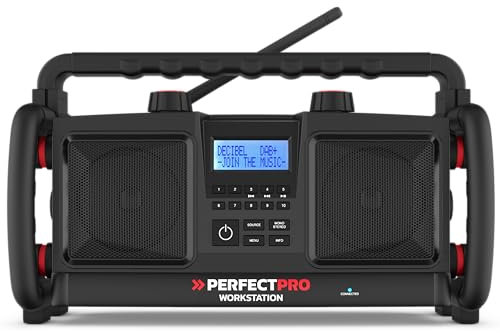 PerfectPro Baustellenradio Workstation, DAB+, Bluetooth und UKW-Empfang, Radio mit AUX und USB-Eingang, Netzstrom, Wiederaufladbar, Stoßfest, IP65, WS3