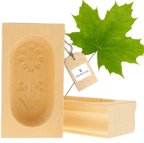 HOFMEISTER® Lot de 2 moules à beurre, pour 125 g de beurre, 14 cm, marguerite, sculptés à la main en Allemagne, forme de renversement carrée, modèle de beurre en bois d'érable local