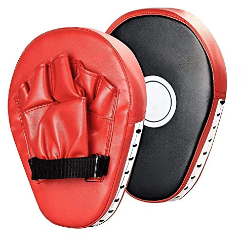 2pcs Boxing Curved Focus Punching Mitts- PU Leather Punching Kicking Palm Pads Taekwondo Training Boxing Target Pad Karate Muay Thai Training Gloves with Adjustable Strap (red)