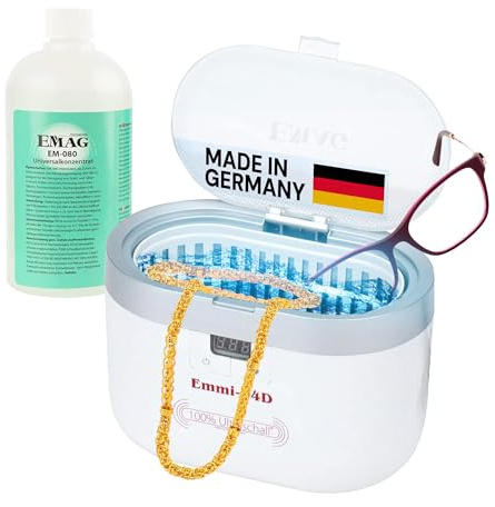 EMAG Ultraschallreiniger Emmi 04D Universal-Set I Brillenreinigungsgerät auch für Schmuck & Uhren I Ultraschallreinigungsgerät aus Deutschland I 0,6l