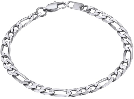 ChainsHouse Pulsera de Cadenas Fígaro Mujer Hombre, Pulseras Acero Inox, 6/9/13mm Ancho 19/21/23cm Largo, Incluye Joyero