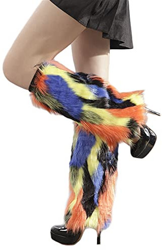 Lifup 1 Paar Damen Kunstpelz Stulpen Winter Beinwärmer Pelzigen Beinstulpen Orange Mehrfarbig 30cm Länge