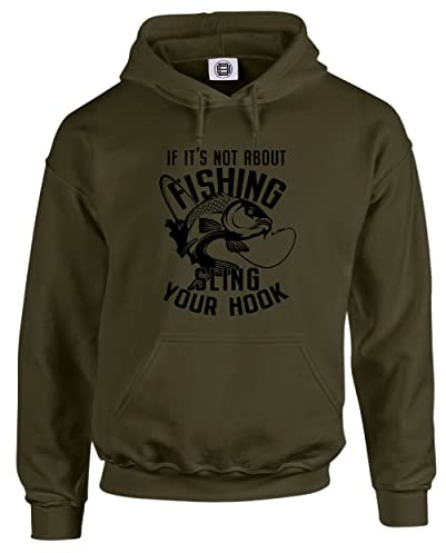Dead Set Studio Fishing Hoodie For Men - Sling Your Hook - Koi Carp Fishing Gifts For Men OLIVE GREEN SIZE XL