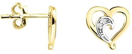 SOFIA MILANI - Boucles d'Oreilles pour Femme en Argent 925 - Bicolore - Plaqué Or - avec Pierre de Zircon - Clou d'Oreille en Forme de Coeur - E1698