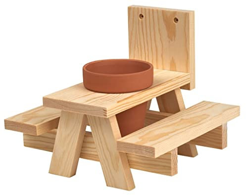 moses Eichhörnchen-Picknicktisch, Eichhörnchen Futterstelle für Garten, Balkon, Terrasse oder im anliegenden Wald, Futterstation zum Selbstgestalten aus Holz und Keramik