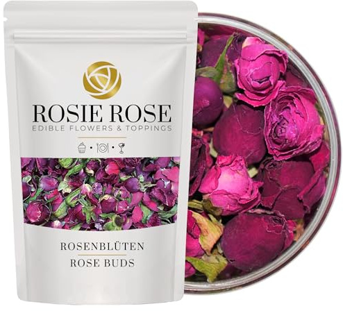 Rosie Rose essbare rosa Rosenblüten Pure Pink, 50g Getrocknete Blumen für Hochzeitstorten, Backen & Kochen, natürliche Rosenblüten als essbare Deko für Kuchen und Speisen | Getrocknete Blumen für Hochzeitstorten, als natürliche Deko für Kuchen und Speisen, zum Backen und als Verzierung geeignet