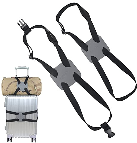 Luggage Bungee Strap，Luggage Straps Bag Bungees for Add a Bag Easy to Travel Suitcase Elastic Strap Belt（2-Pack-Grey）
