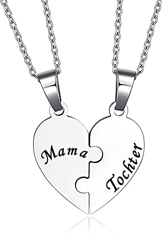 YOTHIWAD Mama Tochter Kette,Herz Puzzle Anhänger mit Gravur kette für 2 Stücke An Mama Geschenke von tochter Geschenk für Mama Tochter(Silber)