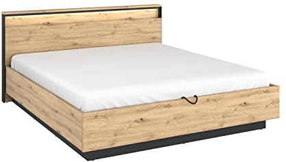MEBLINI Bett mit Bettkasten und Lattenrost - Bett mit LED und Stauraum - Doppelbett - Jugendbett - Stauraumbett - Ehebett - Quant - Artisan Eiche/Schwarz - 180x200cm mit Matratze
