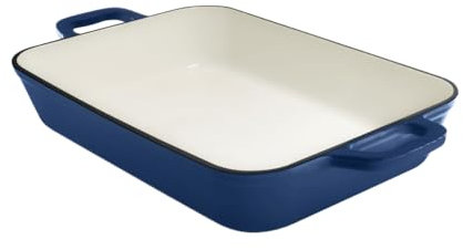 GRAND FEU Cazuela Rectangular de hierro fundido esmaltado para Lasaña, Platos para Horno - Molde para Gratinar Fuente de Cocinar elegante y minimalista con revestimiento de esmalte - 3,2 L, Azul