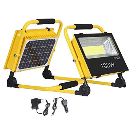Foco solar de 100 W con control remoto, foco de trabajo portátil LED COB de 800 lm, 2 modos de iluminación, batería recargable de 5000 mAh, lámpara de trabajo al aire libre impermeable IP65 Camping La