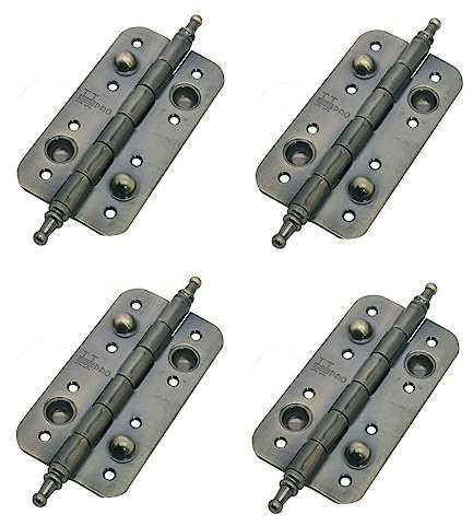 AZERODESIGN-Bisagra de SEGURIDAD, PACK de 4 bisagras. Medidas 150X80X3MM varios acabados, Cantos Redondos, con Remate plano, bisagra portón puerta de Madera desmontable, anti palanca (BRONCE RUSTICO)