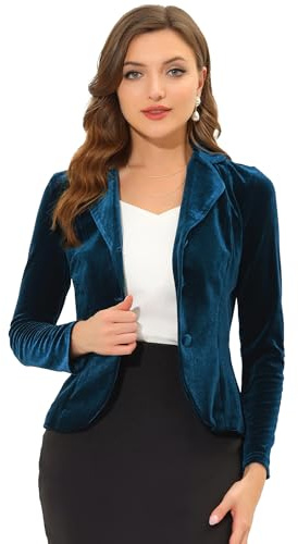 Allegra K Women's Velvet Jackets Notched Lapel Collar Business Blazer