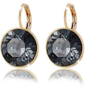 XUPING Runde Rosegold Kristall Ohrringe Hängend Creolen Glitzernde öSterreichische Kristalle Elegante Ohrringe 18K Gold Schmuck Geschenke FüR Damen(Black Gold)