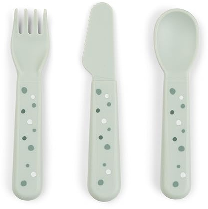 Done by Deer Foodie Baby und Kinderbesteck Set Happy dots Grün - abgerundete Kanten, passt perfekt in kleine Hände - 100% PP in Lebensmittelqualität - Praktisches und sicher baby zubehör