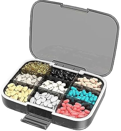 Tablettenbox, 9 Fächer Pillendose, Pillenbehälter & Reise Pillenorganisator, Extra Großer und Wasserdichte Medikamentenbox, für Reise & Täglichen Gebrauch, 19,5 x 14,5 x 3,9 cm