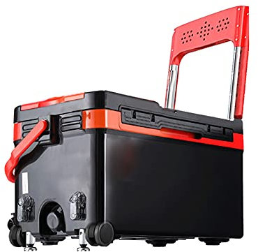 Toolbox Tackle Box Angelbox kann sitzen, oberer Deckel mit Kissen und klappbarer Rückenlehne, multifunktionaler Angeleimer mit Rädern für Outdoor-Wildfischen, Angelgerät