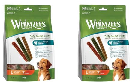 WHIMZEES by Wellness Stix, natürliche, getreidefreie Zahnpflegesnacks, Kaustangen für große Hunde, 7 Stück, Größe L (Packung mit 2)