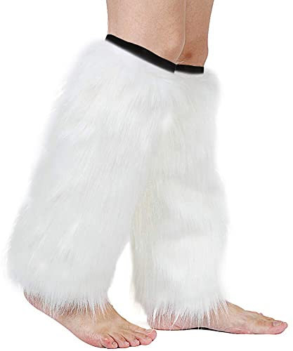 Asudaro Kunstpelz Beinwärmer, Damen Stulpen Lange Furry Fuzzy Strümpfe Winter Warm Beinlinge Stulpe Flauschig Plüsch Stiefelsocken Beinstulpen Stiefel Schuh Warme Gamasche Abdeckung,40CM Weiß