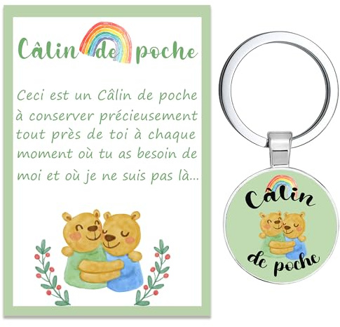 Câlin de poche en français,porte clé câlin de poche Porte-Bonheur long distance Cadeaux, Inspirant Cadeau pour Fille, Soeur, Amie, Cadeau Anniversaire Femme Collègue