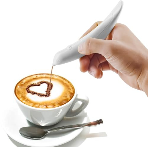 Latte Art Pen Spice Pen, Electric Coffee Pen for Latte & Food DIY, Works with Cinnamon/Salt/White sugar/Fine Coffee Grinds, Professional Baking Pastry Tools,White (1pc)