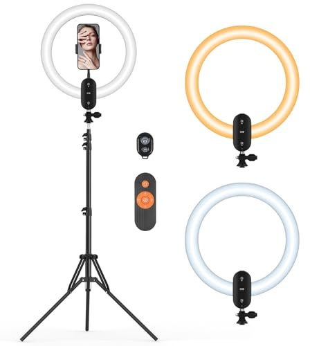 Kmasic 12'' Ring Light Professionnel avec Trépied 160cm, Lumière Anneau Batterie Rechargeable de 2800mAh, Selfie LED Anneau Lumineux Lampe Photo pour Maquillage/Téléphone/Vidéo Vlog/TikTok/Youtube