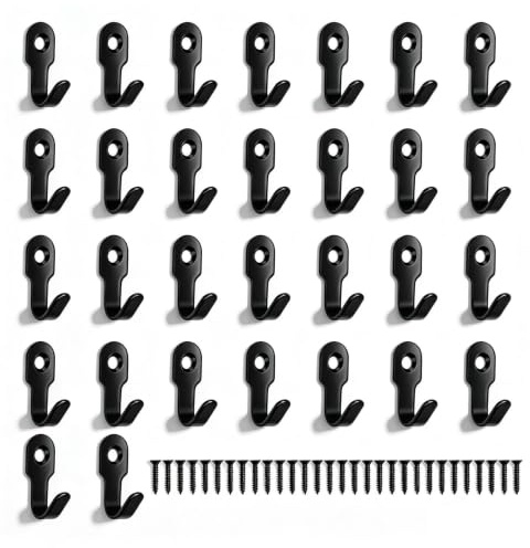 WJUAN 30 Stück Edelstahl Haken zum Schrauben, 27mm Retro Kleiderhaken Schwarz Hohe Rostbeständigkeit, Haken für Schlüsselbrett, Geeignet für Flure, Schlafzimmer und Wohnzimmer