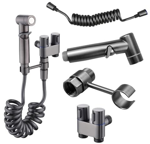 Suaywo WC-Bidet-Spray-Kit mit 2-Meter-Brauseschlauch Hand-Bidet-Spray 3-Weg-Ventil WC-Wasserhahn-Doppeladapter geeignet für Badezimmer