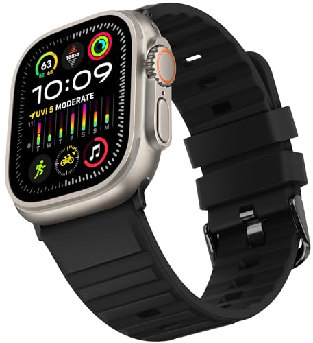 Suphart Strap Compatible with Apple Watch Strap 49mm 46mm 45mm 44mm 42mm for Women Men Soft Silicone Sport Strap Designed for Apple Watch Ultra 2 Ultra SE Series 10 9 8 7 6 5 4 3 2 1, Black