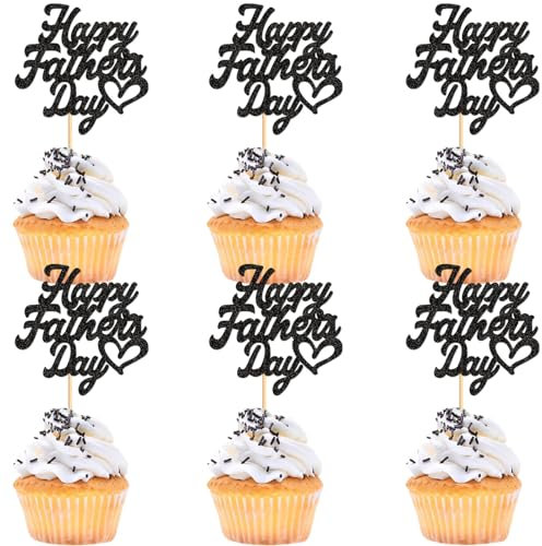 Keaziu 24PCS Happy Father's Day Cupcake Toppers Super Dad Best Dad Ever Cupcake Picks Cake Decoration Party Supplies for Father's Day Party Cupake Toppers Black 1