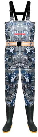 BALAMLB Wathosen Matschhose, Wathose Anglerhose Mit Stiefel,Angelbekleidung Herren Wasserdicht, Solider Sohle, Strapazierfähige Hosenträger, Für Angeln, Jagen, Bootfahren E,44