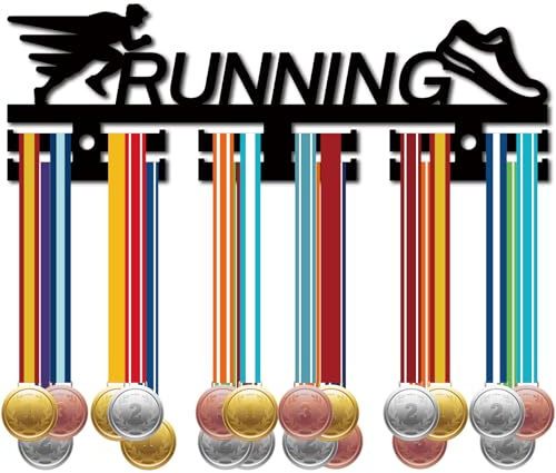 CREATCABIN Medaillenhalter Zum Laufen Medaillenaufhänger Acryl Wandmontierter Medaillenhaken Mit 12 separaten Haken Aufhängen von 0 oder 40+ Medaillen Für Triathlon Laufen Fahrrad Schwimmen 29x9.5cm