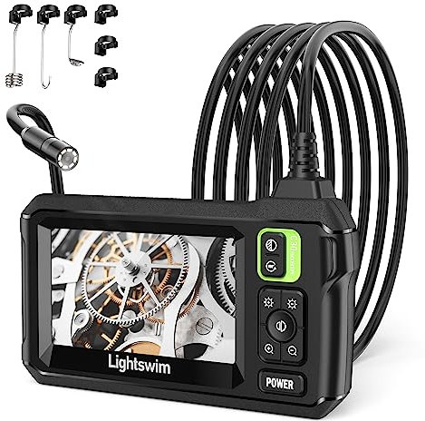 Lightswim - Endoscopio industriale HD 1920P, periscopio digitale impermeabile, schermo LCD da 4,3 pollici, telecamera di ispezione con 8 luci LED, cavo semirigido da 5 m
