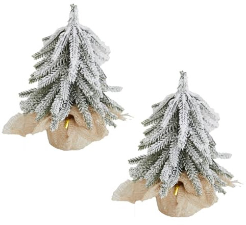 2 Stück Mini-Tisch-Weihnachtsbaum, künstlicher beflockter Tisch-Weihnachtsbaum mit Sackleinen Basis und Schnee, Tannenbaum für Weihnachten zu Hause, Tisch-Weihnachtsdekorationen für Party-Dekoration